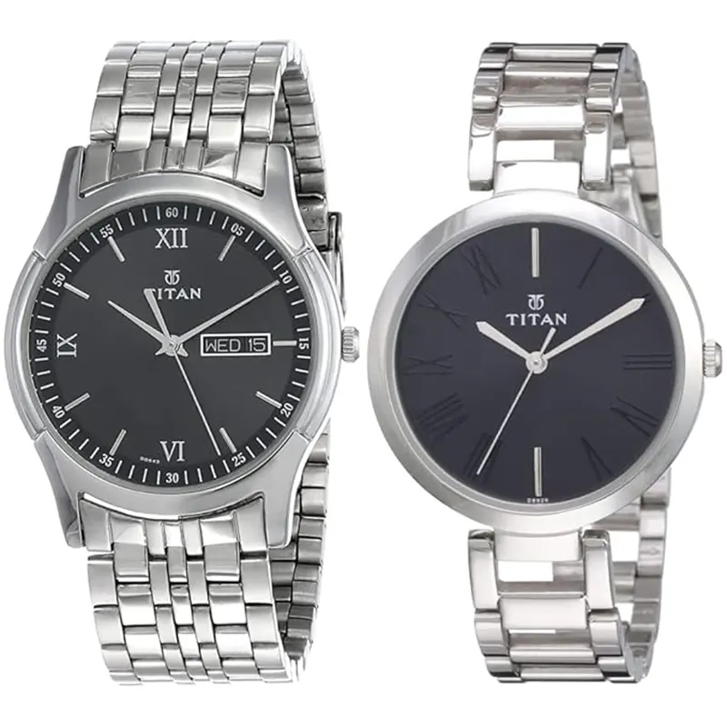 Titan Black Dial Couple Watch | 1636SM01/2480SM02